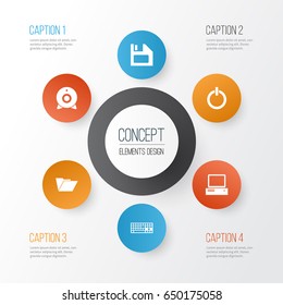 Gadget Icons Set. Collection Of Keypad, Dossier, Monitor And Other Elements. Also Includes Symbols Such As File, Broadcast, Floppy.