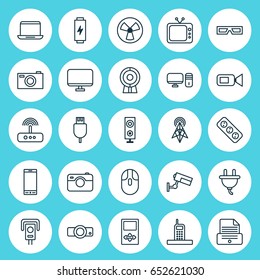 Gadget Icons Set. Collection Of Notebook, Television, Speaker And Other Elements. Also Includes Symbols Such As Rotor, Smartphone, 3D.
