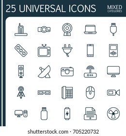 Gadget Icons Set. Collection Of Notebook, Broadcast, Personal Computer And Other Elements. Also Includes Symbols Such As Slide, Photocopy, Device.