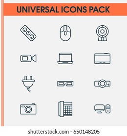 Gadget Icons Set. Collection Of Personal Computer, Socket, Presentation And Other Elements. Also Includes Symbols Such As Slide, Electrical, Video.