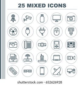 Gadget Icons Set. Collection Of Player, Universal Serial Bus, Call And Other Elements. Also Includes Symbols Such As Modem, Office, Boombox.