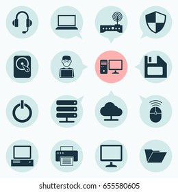 Gadget Icons Set. Collection Of Power On, Router, Dossier And Other Elements. Also Includes Symbols Such As Floppy, Folder, Screen.