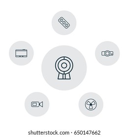 Gadget Icons Set. Collection Of Presentation, Video Camcorder, Gadget And Other Elements. Also Includes Symbols Such As Gadget, Extension, Ventilator.