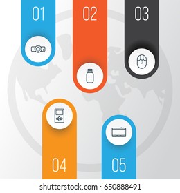 Gadget Icons Set. Collection Of Presentation, Gadget, Usb And Other Elements. Also Includes Symbols Such As Mouse, Music, Mp3.