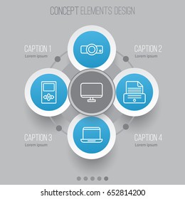 Gadget Icons Set. Collection Of Presentation, Player, Notebook And Other Elements. Also Includes Symbols Such As Display, Player, Notebook.