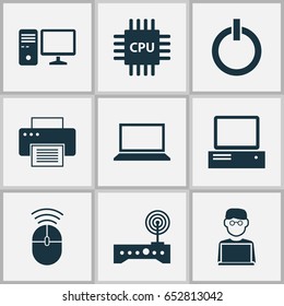 Gadget Icons Set. Collection Of Router, Laptop, Programmer And Other Elements. Also Includes Symbols Such As Mouse, Cpu, Screen.