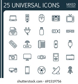 Gadget Icons Set. Collection Of Spectacles, Usb, Antenna And Other Elements. Also Includes Symbols Such As Boombox, Electrical, Printer.