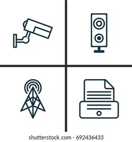 Gadget Icons Set. Collection Of Surveillance, Speaker, Print Device And Other Elements. Also Includes Symbols Such As Printer, Surveillance, Speaker.