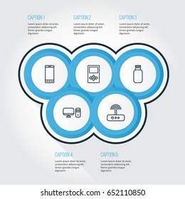 Gadget Icons Set. Collection Of Switch, Personal Computer, Telephone And Other Elements. Also Includes Symbols Such As Phone, Switch, Router.