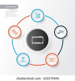 Gadget Icons Set. Collection Of Gadget, Switch, Work Phone And Other Elements. Also Includes Symbols Such As Router, Photo, Office.