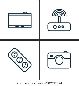 Gadget Icons Set. Collection Of Switch, Photo Apparatus, Extension Cord And Other Elements. Also Includes Symbols Such As Camera, Cord, Apparatus.