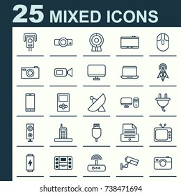 Gadget Icons Set. Collection Of Television, Broadcast, Presentation And Other Elements. Also Includes Symbols Such As Camera, Energy, Switch.