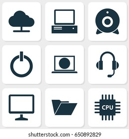 Gadget Icons Set. Collection Of Tree, Broadcast, Desktop And Other Elements. Also Includes Symbols Such As Cloud, Start, Camera.