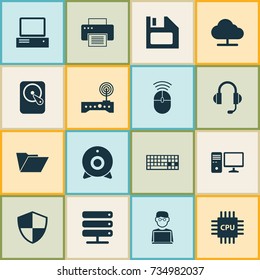 Gadget Icons Set. Collection Of Tree, Router, Dossier And Other Elements. Also Includes Symbols Such As Folder, Web, Hdd.