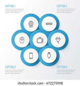 Gadget Icons Set. Collection Of Universal Serial Bus, Telephone, Cursor Mouse And Other Elements. Also Includes Symbols Such As Mouse, Television, Telephone.