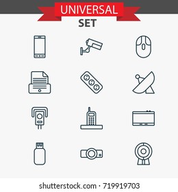 Gadget Icons Set. Collection Of Usb, Control Device, Cctv And Other Elements. Also Includes Symbols Such As Camera, Web, Presentation.