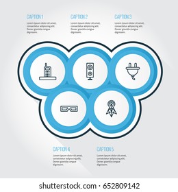 Gadget Icons Set. Collection Of Wireless Router, Call, Speaker And Other Elements. Also Includes Symbols Such As Loudspeaker, Router, Plug.