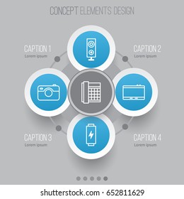 Gadget Icons Set. Collection Of Work Phone, Photographing, Charge And Other Elements. Also Includes Symbols Such As Phone, Loudspeaker, Speaker.