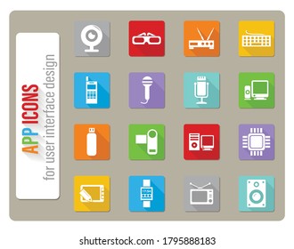 iconos de gadget configurados en diseño plano con sombra larga