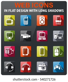 gadget icons set in flat design with long shadow