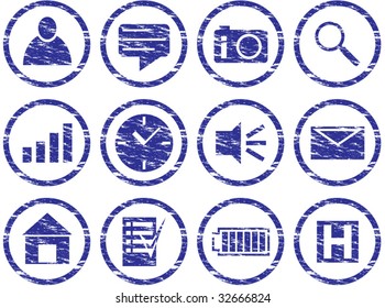 Gadget icons set. Grunge. White - dark blue palette. Vector illustration.