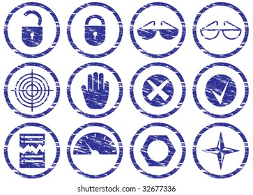 Gadget icons set. Grunge. White - dark blue palette. Vector illustration.