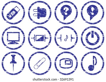 Gadget icons set. Grunge. White - dark blue palette. Vector illustration.