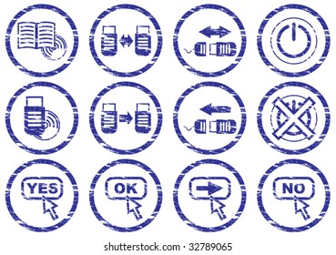 Gadget icons set. Grunge. White - dark blue palette. Vector illustration.