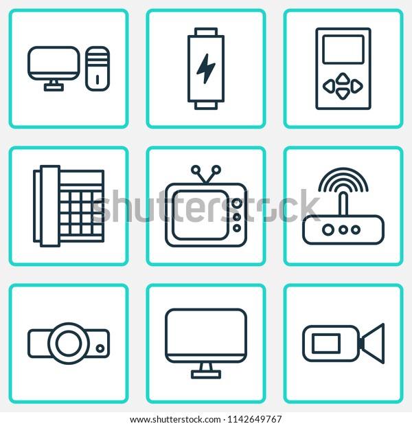 Gadget icons\
set with tv, modem, desktop PC and other player elements. Isolated\
vector illustration gadget\
icons.