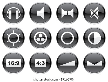 Gadget icons set. White - black palette. Vector illustration.