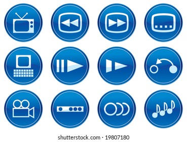 Gadget icons set. White - dark blue palette. Vector illustration.