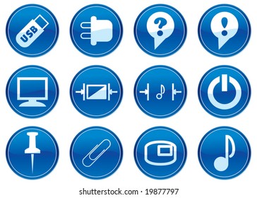 Gadget icons set. White - dark blue palette. Vector illustration.