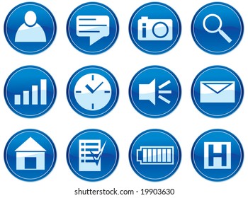 Gadget icons set. White - dark blue palette. Vector illustration.