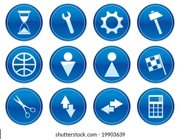 Gadget icons set. White - dark blue palette. Vector illustration.
