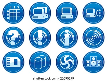 Gadget icons set. White - dark blue palette. Vector illustration.