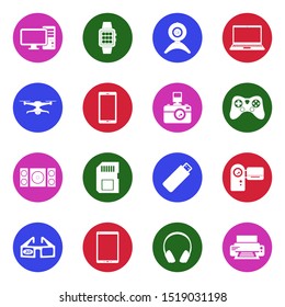 Gadget Icons. White Flat Design In Circle. Vector Illustration.