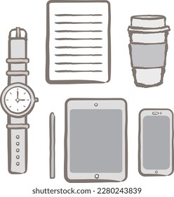 Gadget illustration sets (wristwatch, smartphone, ipad and more)