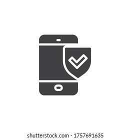 Gadget insurance vector icon. filled flat sign for mobile concept and web design. Phone and protection shield glyph icon. Symbol, logo illustration. Vector graphics
