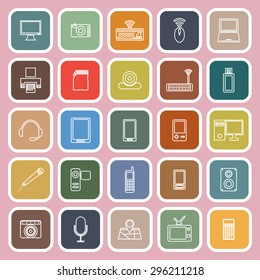 Gadget line flat icons on pink background, stock vector