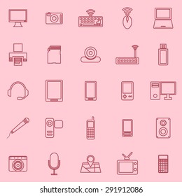 Gadget line icons on pink background, stock vector