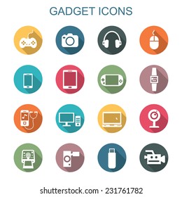 Gadget Long Shadow Icons, Flat Vector Symbols