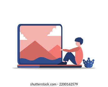 Gadget with man flat illustration