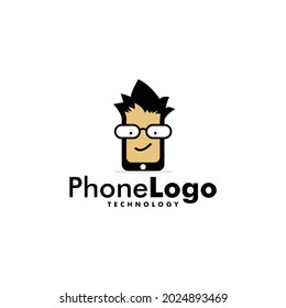Gadget man logo vector with glasses. Icon for mobile smart phone shop and store. Can apply to professional education application, web site, apps 