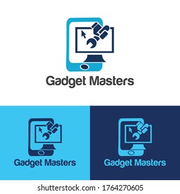 Gadget master computer and mobile repair shop logo design. 