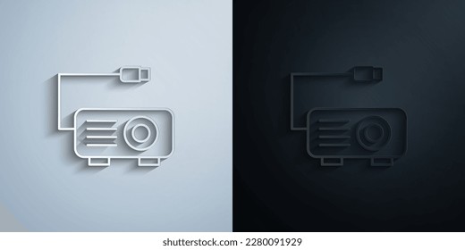 Gadget, mini proyector de papel icono con efecto de sombra diseño de iluminación vectorial