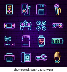 Gadget Neon Icons. Vector Illustration of Electronics Promotion.
