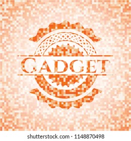 Gadget orange tile background illustration. Square geometric mosaic seamless pattern with emblem inside.