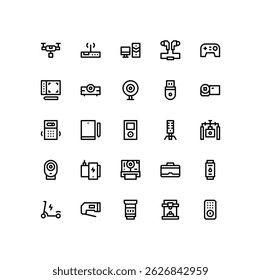 Gadget outline icon set. electronic black line icon set.