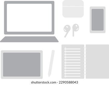 Gadget (pc, tablet, notebook, pen) illustration sets