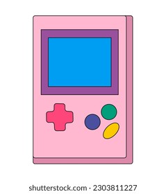 Gadget for playing, isolated video portable game for puzzles. Retro device 90s. Vector in flat style for decoration, logo, sticker, icon.